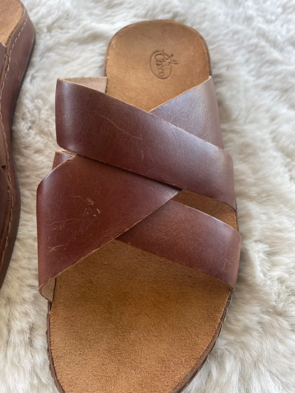 Chaco Wayfarer Slide Leather Sandals Toffee NWOT - Picture 2 of 12